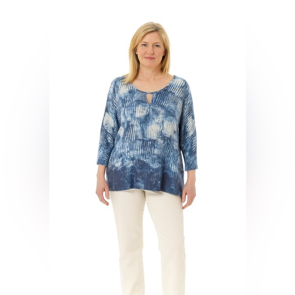 CJ Banks size 2X blue and white long sleeve sparkly blouse - Picture 1 of 10